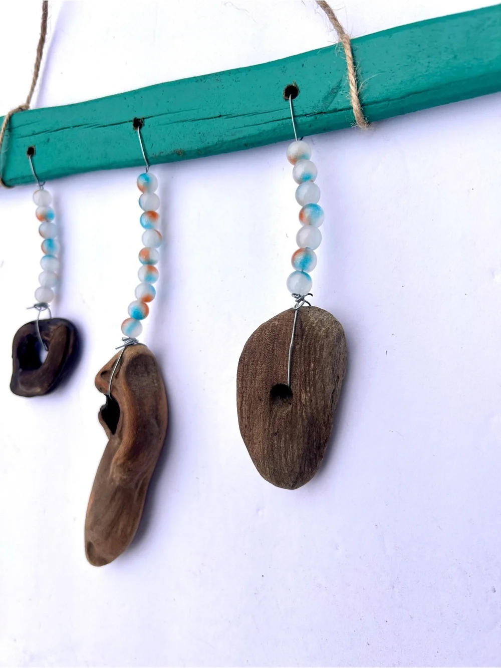 Handmade Teal Driftwood Bead Hanging Mobile